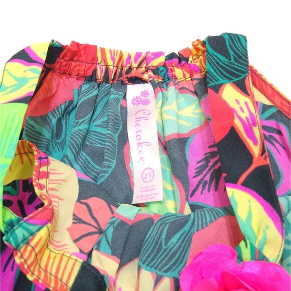 Cherokee Girls' 2T Tropical Print Sleeveless Spaghetti Straps Dress Floral Print - Picture 3 of 5